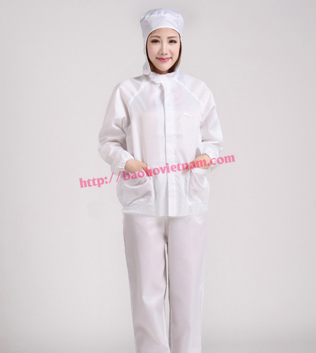 Quần áo chống tĩnh điện dài tay màu trắng K-04 1 quan ao chong tinh dien dai tay mau trang k 04