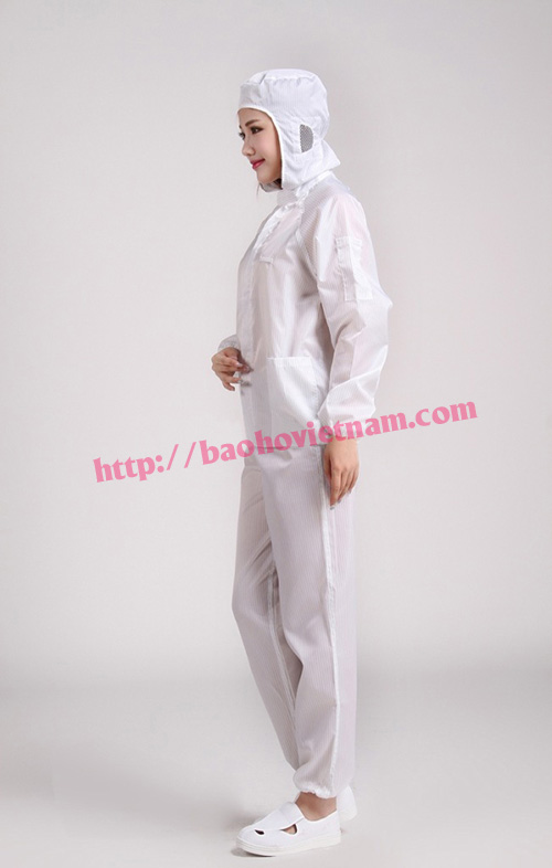 Quần áo chống tĩnh điện dài tay màu trắng K-04 6 quan ao phong sach chong tinh dien mau trang dai tay k04 4