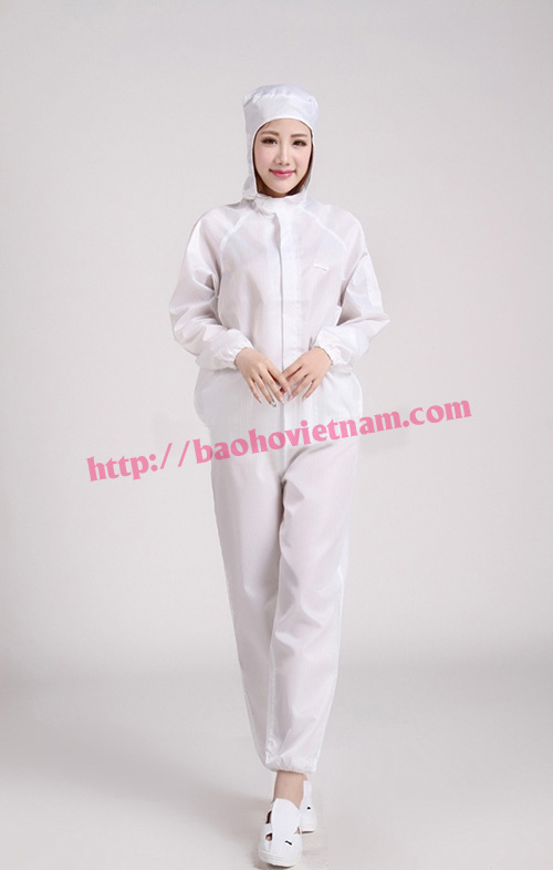 Quần áo chống tĩnh điện dài tay màu trắng K-04 4 quan ao phong sach chong tinh dien mau trang dai tay k04 5