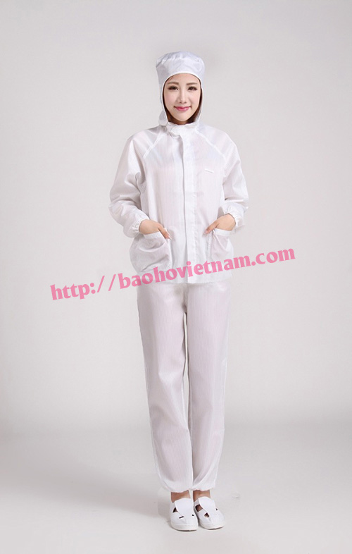 Quần áo chống tĩnh điện dài tay màu trắng K-04 5 quan ao phong sach chong tinh dien mau trang dai tay k04 6