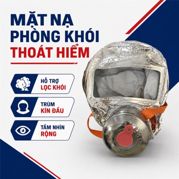 mặt nạ chống khói thoát hiểm 30 phút trùm kín đầu, kính nhìn rộng