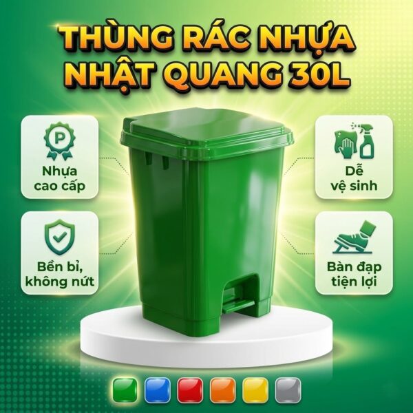 thùng rác 30l Nhật Quang – nhựa cao cấp, dễ vệ sinh